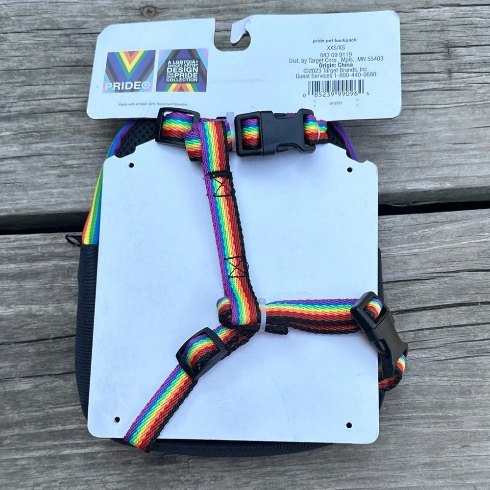 Dog Backpack Harness XXS XS Treat Pouch Rainbow Pride Adjustable NWT